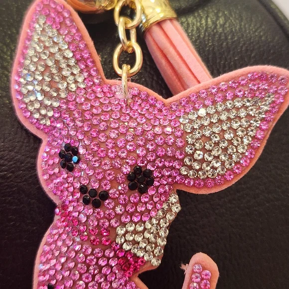 Sparkly Pink Chihuahua Key Fob Key Ring handBag Charm - Picture 8 of 8